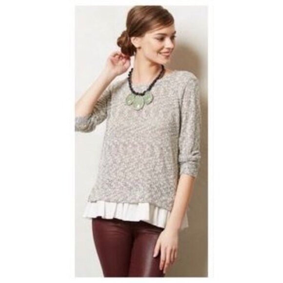 Anthropologie X Clu Willoughby Shimmer Knit Ruffle Hem Bow Back L/S Top - Picture 8 of 16